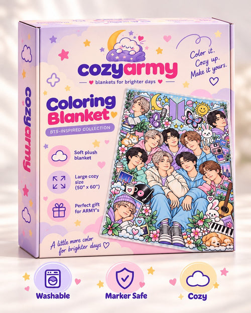 cozyarmy Coloring Blanket box from the BTS-Inspired Collection